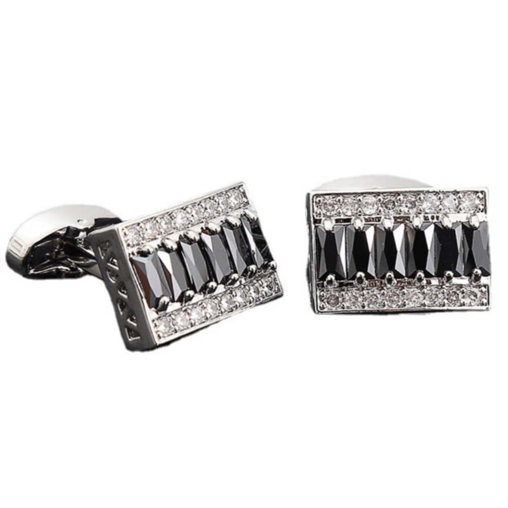 Elegant Silver Cufflinks with Black Tourmaline and White Topaz